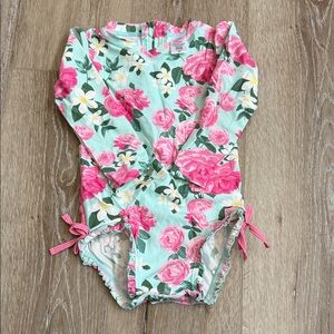 Ruffle Butts Pink and Green Floral Swimsuit
